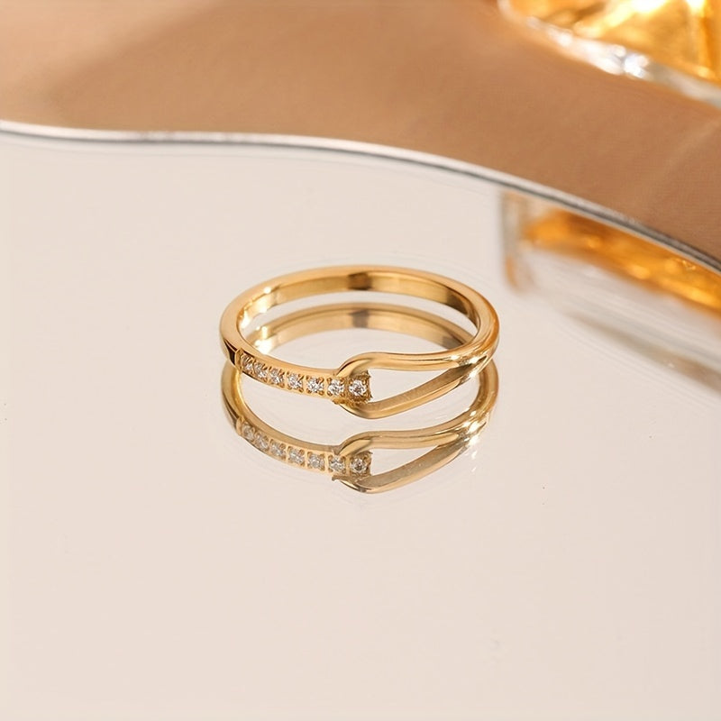 Rhinestones Elegant 18K Golden Plated Stainless Steel Ring