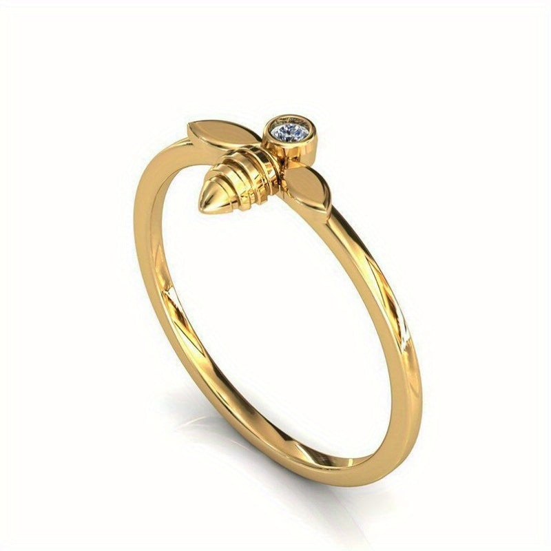 Elegant Minimalist Bee Design 18K Golden Plated Copper Ring with Synthetic Zirconia