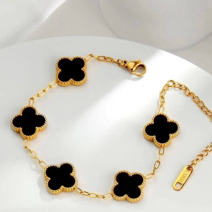 Luxe Black 5 Motifs Clover Bracelet