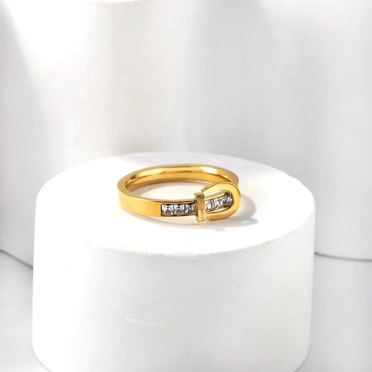 Golden Ring with Diamond-Encrusted Buckle