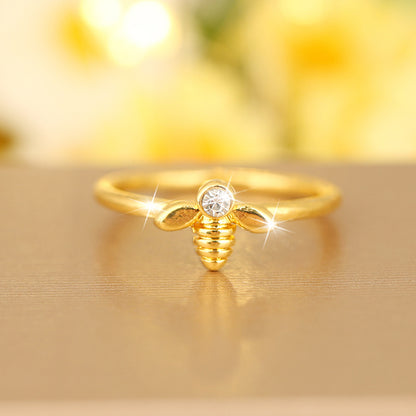 Elegant Minimalist Bee Design 18K Golden Plated Copper Ring with Synthetic Zirconia