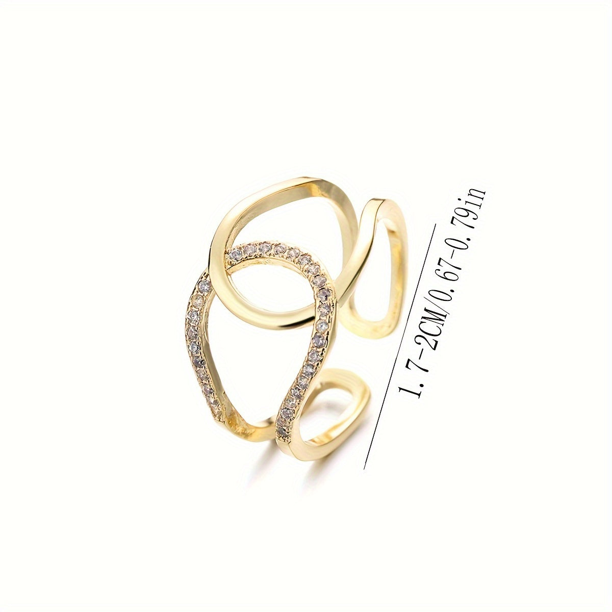 Copper Wide Stackable18K Golden Plated Cuff Ring with Synthetic Cubic Zirconia