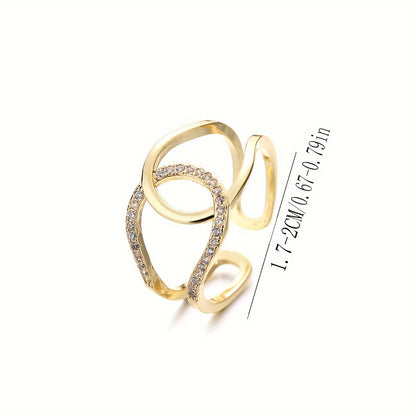 Copper Wide Stackable18K Golden Plated Cuff Ring with Synthetic Cubic Zirconia