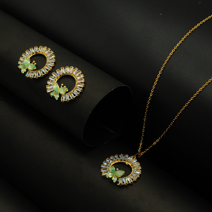 Emerald and Diamond Circle Jewelry Set