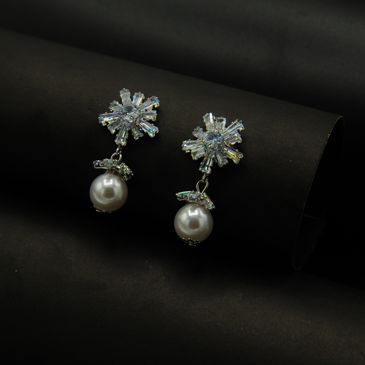 Elegant Simulated Pearl Snowflake Earrings