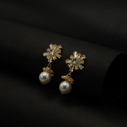 Elegant Simulated Pearl Snowflake Earrings