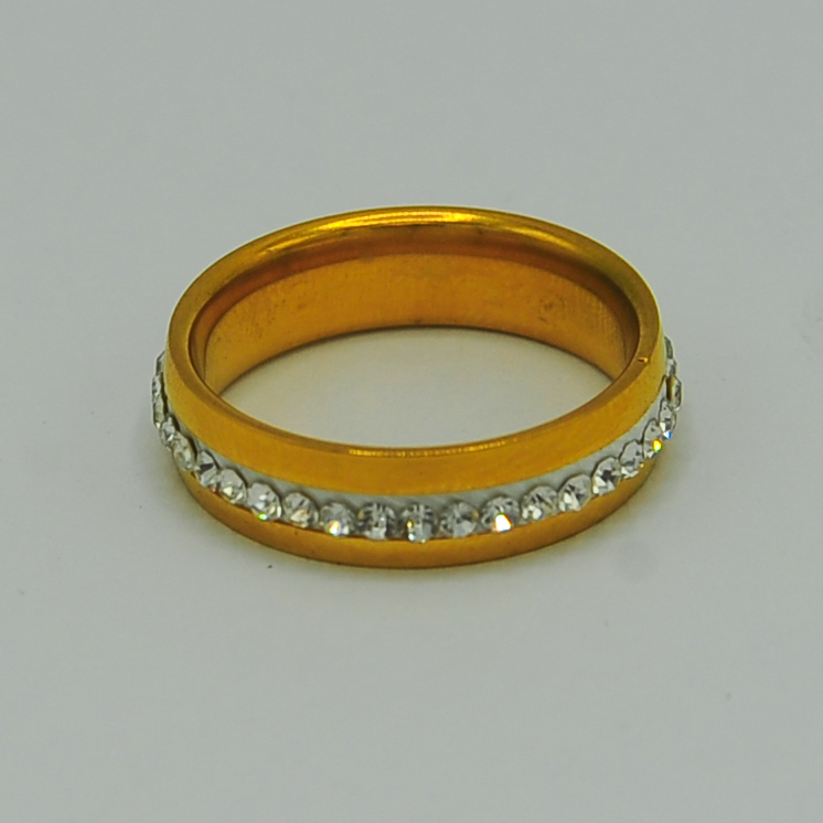 Women's Golden Stainless Steel Ring with Rhinestone Diamond-Accented Gold Ring