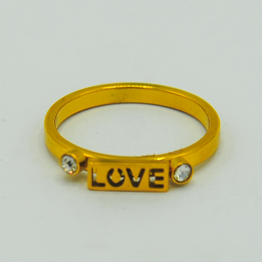 Gold Ring with "LOVE" Inscription and Diamonds